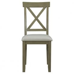 Farmhouse Gray Green+Gray Rustic Wood Kitchen Upholstered X-Back Dining Chairs 2-Pieces by Siavonce