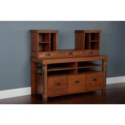 Industrial Collection Light Brown Hewn Pallet Rough Sawn Wood 3-Drawer Monitor Hutch by OS Home and Office Furniture -OS Home Sales Shop hewn pallet os home and office furniture computer desks 33221 76 1000