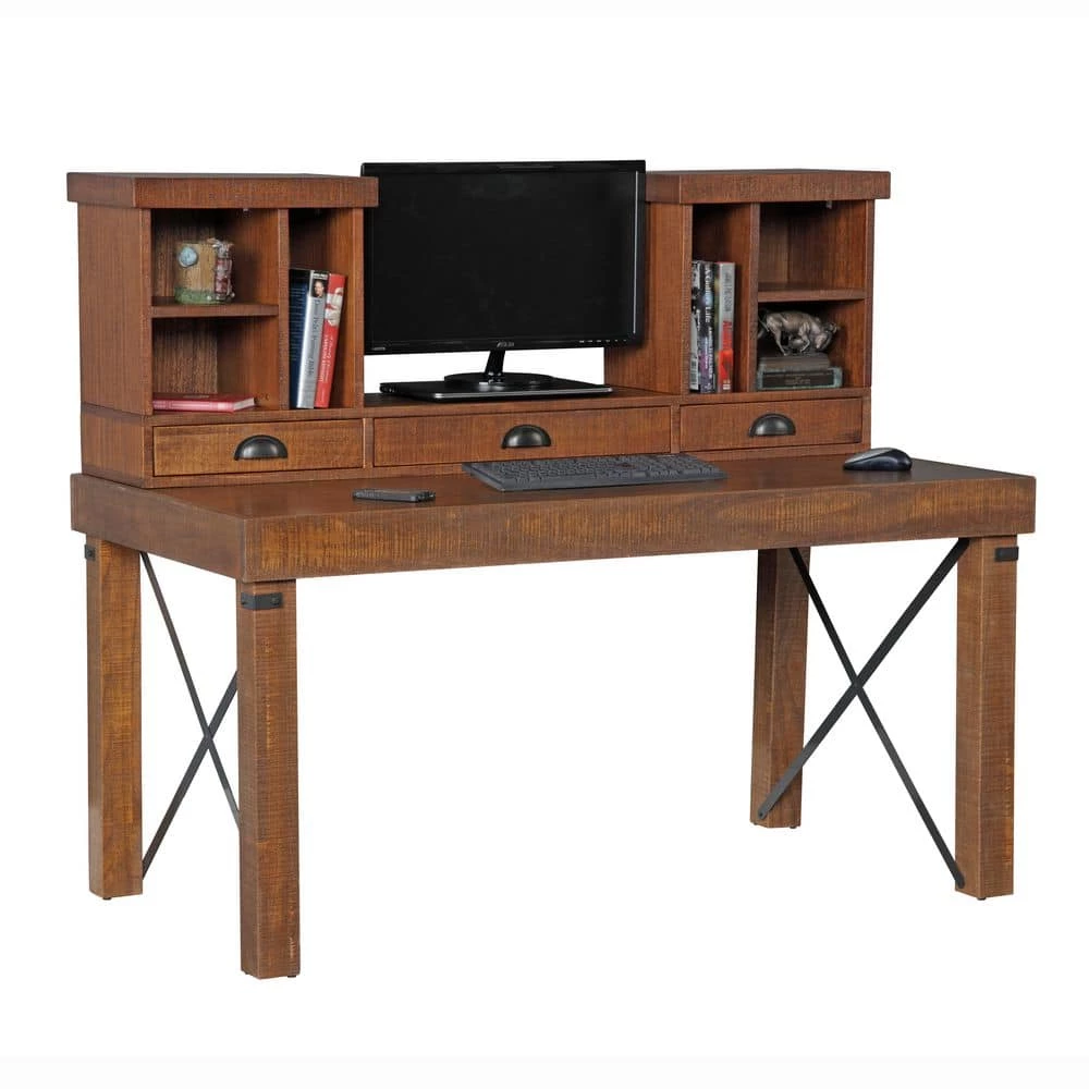 Industrial Collection 60 in. Rectangular Hewn Pallet Writing Desk with Hutch by OS Home and Office Furniture 6 Industrial Collection 60 in. Rectangular Hewn Pallet Writing Desk with Hutch by OS Home and Office Furniture - Image 4