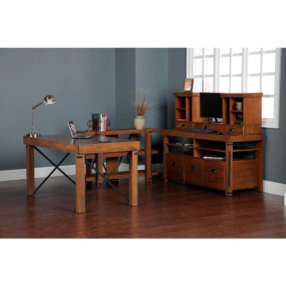 60 in Rectangular Hewn Pallet Writing Desk with Solid Wood and Wood Veneer Material by OS Home and Office Furniture 4 60 in Rectangular Hewn Pallet Writing Desk with Solid Wood and Wood Veneer Material by OS Home and Office Furniture - Image 2
