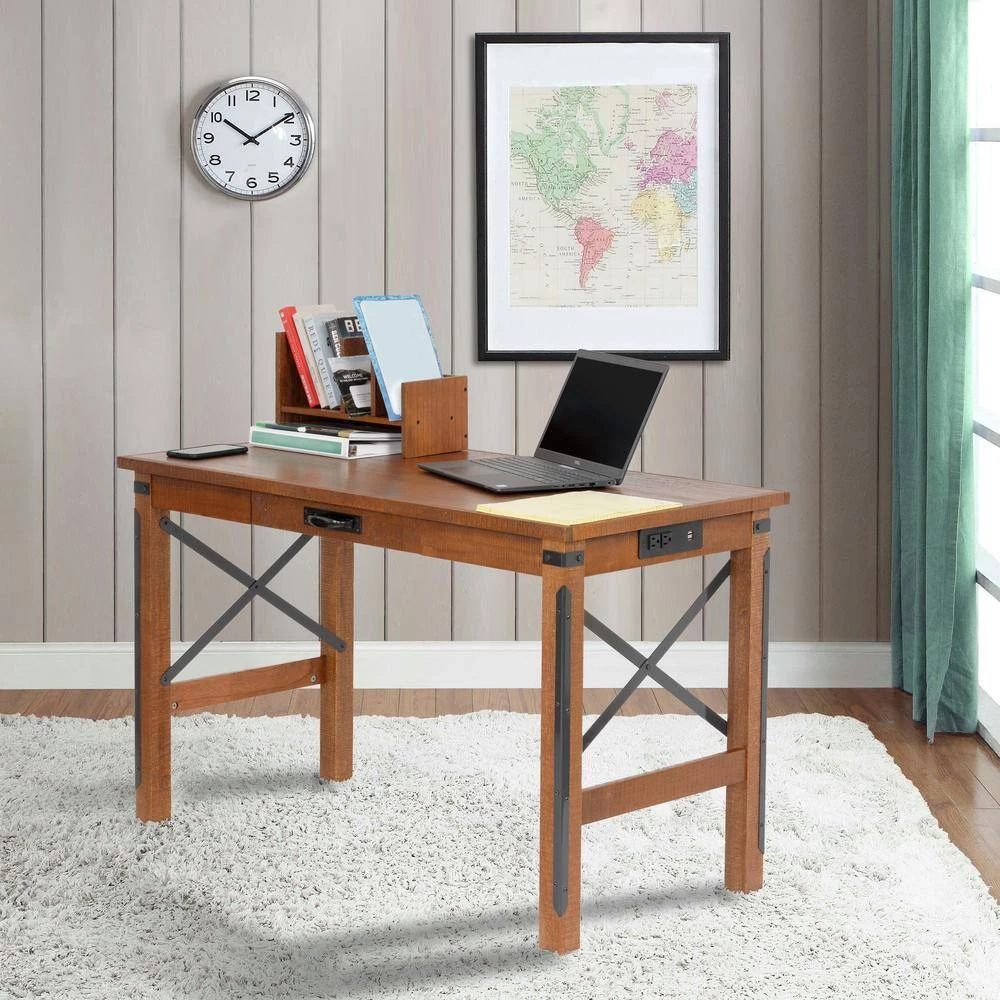 Industrial Series 48 in. Rectangular Hewn Pallet Wood Veneer One Drawer Writing Desk with Organizing Hutch by OS Home and Office Furniture 12 Industrial Series 48 in. Rectangular Hewn Pallet Wood Veneer One Drawer Writing Desk with Organizing Hutch by OS Home and Office Furniture - Image 10