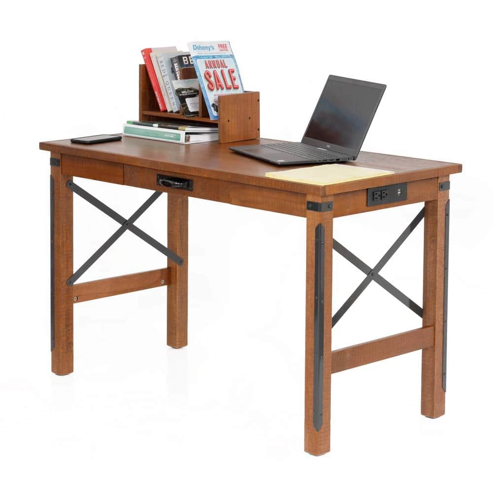 Industrial Series 48 in. Rectangular Hewn Pallet Wood Veneer One Drawer Writing Desk with Organizing Hutch by OS Home and Office Furniture 3 Industrial Series 48 in. Rectangular Hewn Pallet Wood Veneer One Drawer Writing Desk with Organizing Hutch by OS Home and Office Furniture