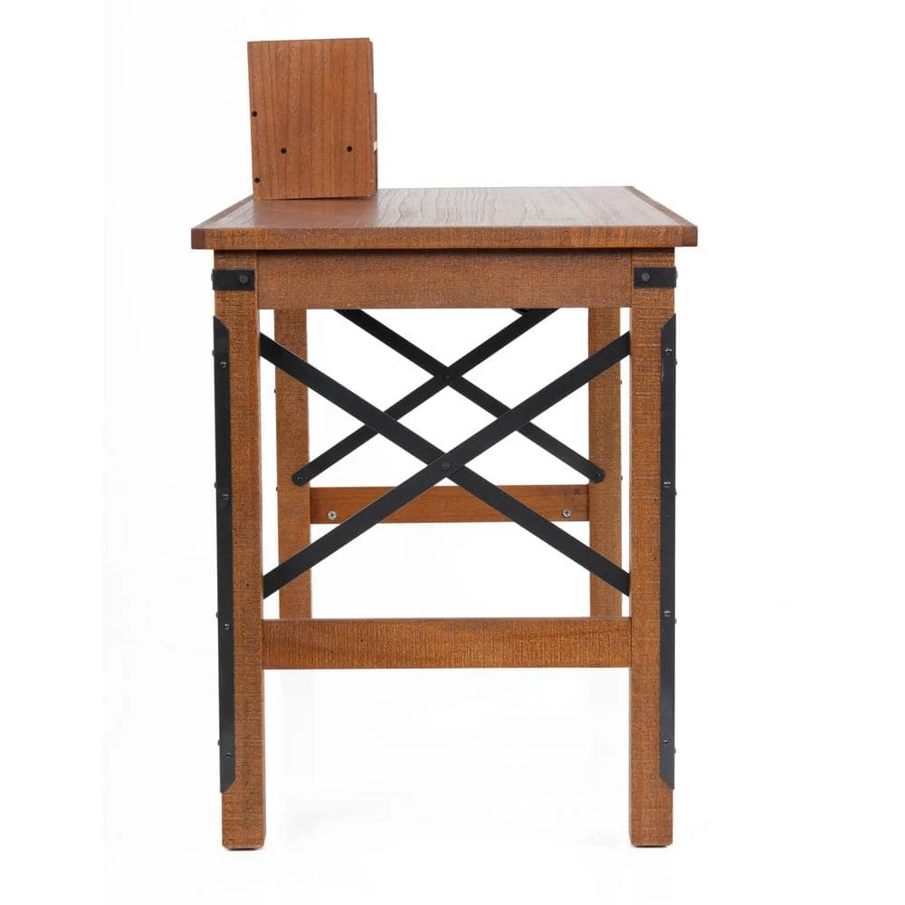 Industrial Series 48 in. Rectangular Hewn Pallet Wood Veneer One Drawer Writing Desk with Organizing Hutch by OS Home and Office Furniture 4 Industrial Series 48 in. Rectangular Hewn Pallet Wood Veneer One Drawer Writing Desk with Organizing Hutch by OS Home and Office Furniture - Image 2