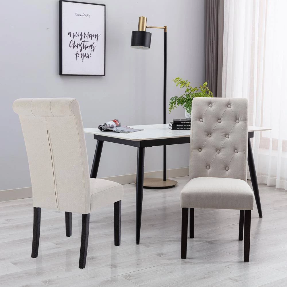 Modern Elegant Light Beige Button-Tufted Upholstered Fabric Dining Chair 2-Pieces Set by Siavonce 11 Modern Elegant Light Beige Button-Tufted Upholstered Fabric Dining Chair 2-Pieces Set by Siavonce - Image 9