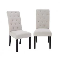 Modern Elegant Light Beige Button-Tufted Upholstered Fabric Dining Chair 2-Pieces Set by Siavonce