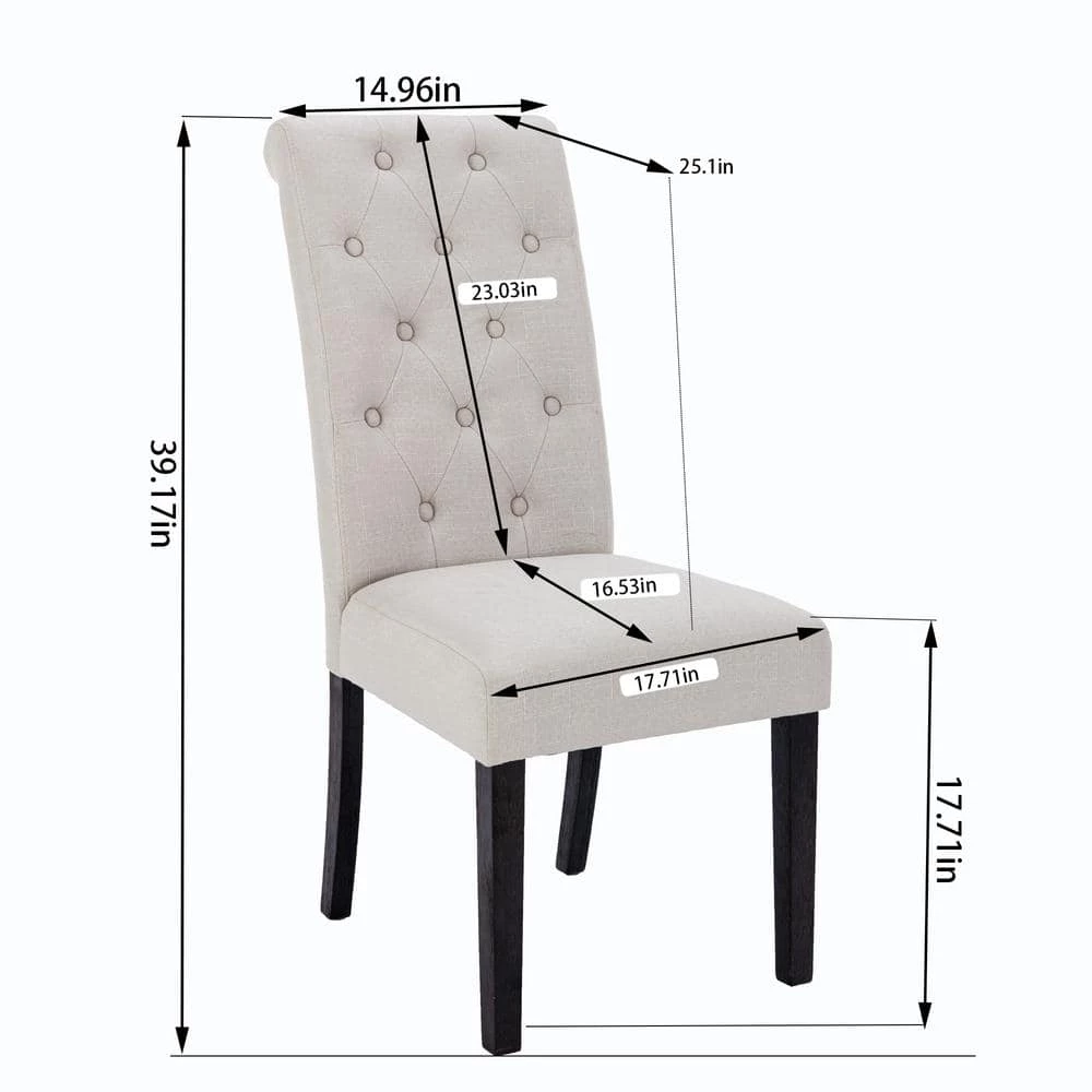 Modern Elegant Light Beige Button-Tufted Upholstered Fabric Dining Chair 2-Pieces Set by Siavonce 6 Modern Elegant Light Beige Button-Tufted Upholstered Fabric Dining Chair 2-Pieces Set by Siavonce - Image 4