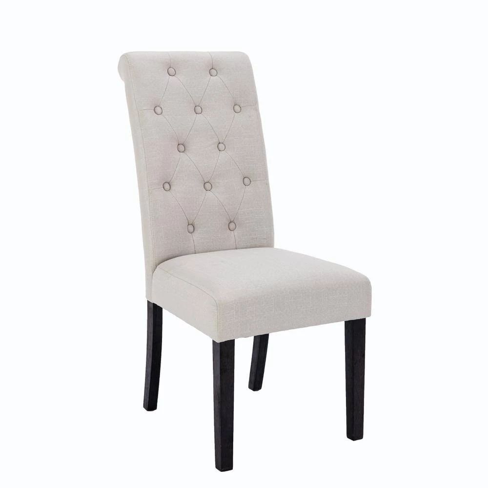 Modern Elegant Light Beige Button-Tufted Upholstered Fabric Dining Chair 2-Pieces Set by Siavonce 4 Modern Elegant Light Beige Button-Tufted Upholstered Fabric Dining Chair 2-Pieces Set by Siavonce - Image 2