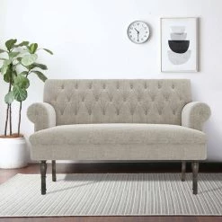 26.77 in W Square Arm Linen Straight Sofa Light Beige Wooden Legs by Siavonce -OS Home Sales Shop light beige siavonce sofas couches gt y wf282361aa 31 1000