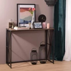 39.4 in. Long Light Wood Color Foldable Computer Desk Console Table with Metal Frame by Siavonce -OS Home Sales Shop light wood color black siavonce computer desks d y d0102hpyljg 31 1000