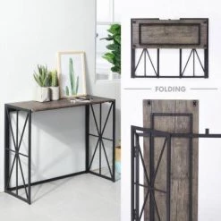 39.4 in. Long Light Wood Color Foldable Computer Desk Console Table with Metal Frame by Siavonce -OS Home Sales Shop light wood color black siavonce computer desks d y d0102hpyljg 77 1000