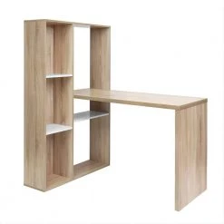 19.7 in. Width 2 in 1 Light Wood Color L-Shape Desktop Computer Desk With Shelves by Siavonce