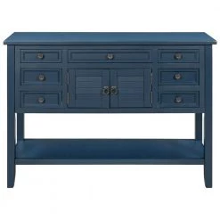 45 in. Navy Blue Modern Rectangle Console Table Sofa Table for Living Room with 7 Drawers and 1 Shelf by Siavonce