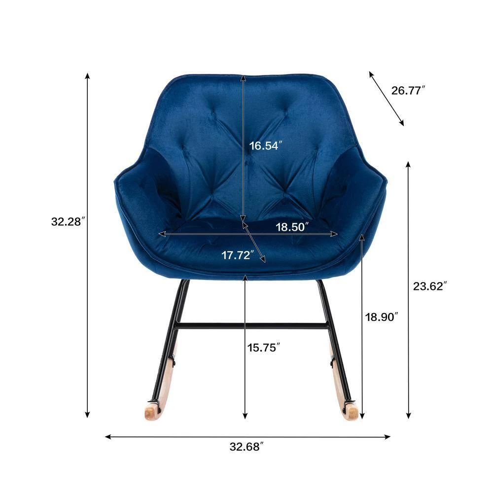 Navy Modern Living Room Comfortable Velvet Rocking Chair Accent Chair With IRON And Beech Leg by Siavonce 7 Navy Modern Living Room Comfortable Velvet Rocking Chair Accent Chair With IRON And Beech Leg by Siavonce - Image 5