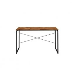 22 in. W Rectangular Oak & Black Color Wood Writing Desk with Metal Open Frame by Siavonce