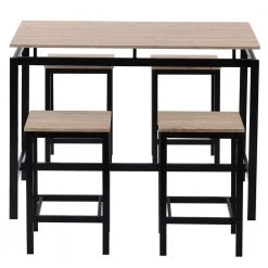 5-Piece Oak Rectangle Wood Top Counter Height Table Set Dining Table with 4-Chairs by Siavonce