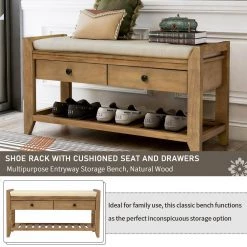 39 in. L x 14 in. W x 19.8 in. H Old Pine Shoe Rack Multipurpose Entryway Storage Bench with Cushioned Seat and Drawers by Siavonce -OS Home Sales Shop old pine siavonce bedroom benches tm y wf195d op 1f 1000