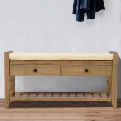 39 in. L x 14 in. W x 19.8 in. H Old Pine Shoe Rack Multipurpose Entryway Storage Bench with Cushioned Seat and Drawers by Siavonce -OS Home Sales Shop old pine siavonce bedroom benches tm y wf195d op 31 1000