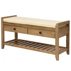39 in. L x 14 in. W x 19.8 in. H Old Pine Shoe Rack Multipurpose Entryway Storage Bench with Cushioned Seat and Drawers by Siavonce -OS Home Sales Shop old pine siavonce bedroom benches tm y wf195d op 40 1000