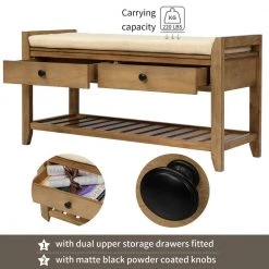 39 in. L x 14 in. W x 19.8 in. H Old Pine Shoe Rack Multipurpose Entryway Storage Bench with Cushioned Seat and Drawers by Siavonce -OS Home Sales Shop old pine siavonce bedroom benches tm y wf195d op 44 1000
