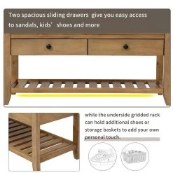 39 in. L x 14 in. W x 19.8 in. H Old Pine Shoe Rack Multipurpose Entryway Storage Bench with Cushioned Seat and Drawers by Siavonce -OS Home Sales Shop old pine siavonce bedroom benches tm y wf195d op 4f 1000