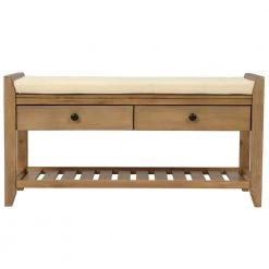 39 in. L x 14 in. W x 19.8 in. H Old Pine Shoe Rack Multipurpose Entryway Storage Bench with Cushioned Seat and Drawers by Siavonce