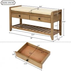 39 in. L x 14 in. W x 19.8 in. H Old Pine Shoe Rack Multipurpose Entryway Storage Bench with Cushioned Seat and Drawers by Siavonce -OS Home Sales Shop old pine siavonce bedroom benches tm y wf195d op c3 1000