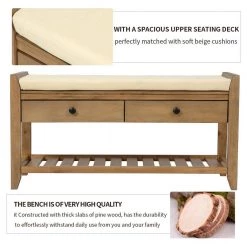 39 in. L x 14 in. W x 19.8 in. H Old Pine Shoe Rack Multipurpose Entryway Storage Bench with Cushioned Seat and Drawers by Siavonce -OS Home Sales Shop old pine siavonce bedroom benches tm y wf195d op fa 1000