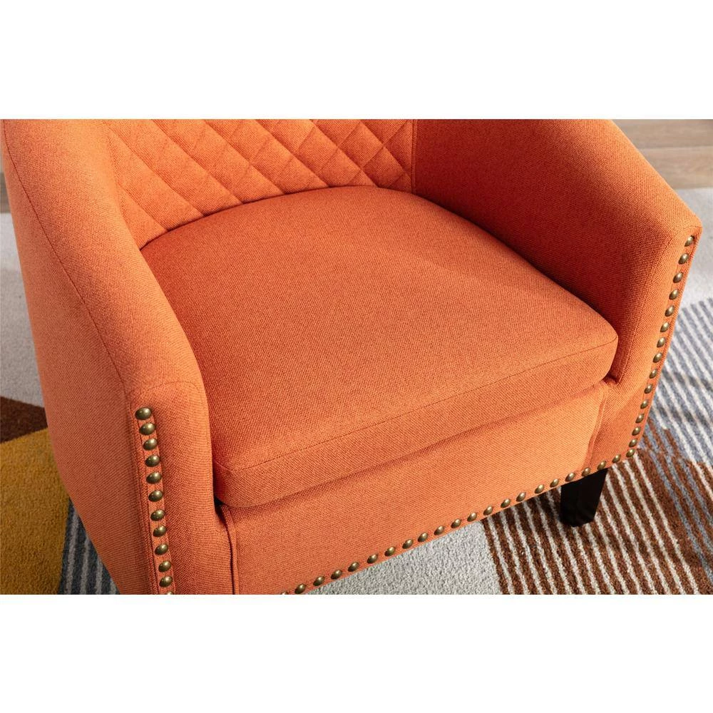 Orange Linen Accent Barrel Chair Living Room Chair with Nailheads and Solid Wood Legs by Siavonce 8 Orange Linen Accent Barrel Chair Living Room Chair with Nailheads and Solid Wood Legs by Siavonce - Image 6