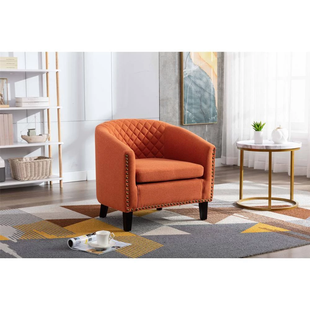 Orange Linen Accent Barrel Chair Living Room Chair with Nailheads and Solid Wood Legs by Siavonce 12 Orange Linen Accent Barrel Chair Living Room Chair with Nailheads and Solid Wood Legs by Siavonce - Image 10