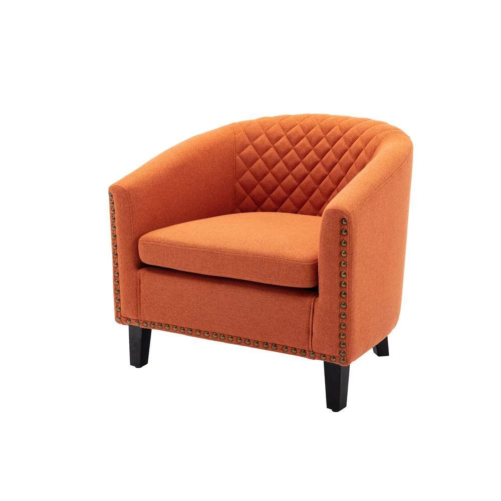 Orange Linen Accent Barrel Chair Living Room Chair with Nailheads and Solid Wood Legs by Siavonce 5 Orange Linen Accent Barrel Chair Living Room Chair with Nailheads and Solid Wood Legs by Siavonce - Image 3