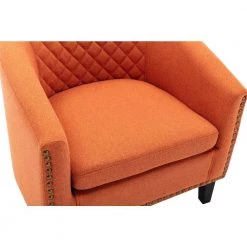 Orange Linen Accent Barrel Chair Living Room Chair with Nailheads and Solid Wood Legs by Siavonce 18 Orange Linen Accent Barrel Chair Living Room Chair with Nailheads and Solid Wood Legs by Siavonce -OS Home Sales Shop orange siavonce accent chairs cm y w39526694 44 1000