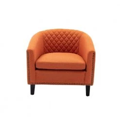 Orange Linen Accent Barrel Chair Living Room Chair with Nailheads and Solid Wood Legs by Siavonce