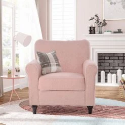 Pink Upholstered Accent Chair Armchair Living Room Chair With Solid Wood Legs by Siavonce -OS Home Sales Shop pink siavonce accent chairs u y pp282554aap 31 1000