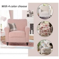 Pink Upholstered Accent Chair Armchair Living Room Chair With Solid Wood Legs by Siavonce -OS Home Sales Shop pink siavonce accent chairs u y pp282554aap 44 1000