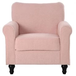Pink Upholstered Accent Chair Armchair Living Room Chair With Solid Wood Legs by Siavonce