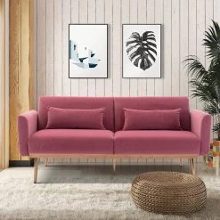68.5 in. Flared Arm Accent Velvet Straight Sofa Loveseat Sofa with Metal Feet Pink by Siavonce 21 68.5 in. Flared Arm Accent Velvet Straight Sofa Loveseat Sofa with Metal Feet Pink by Siavonce -OS Home Sales Shop pink siavonce sofas couches cm y w39532074 31 1000