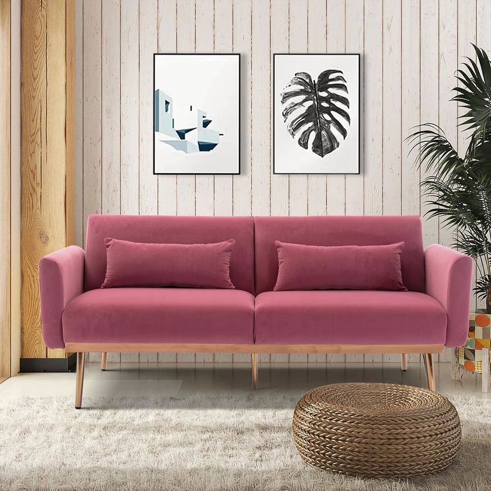 68.5 in. Flared Arm Accent Velvet Straight Sofa Loveseat Sofa with Metal Feet Pink by Siavonce 12 68.5 in. Flared Arm Accent Velvet Straight Sofa Loveseat Sofa with Metal Feet Pink by Siavonce - Image 10