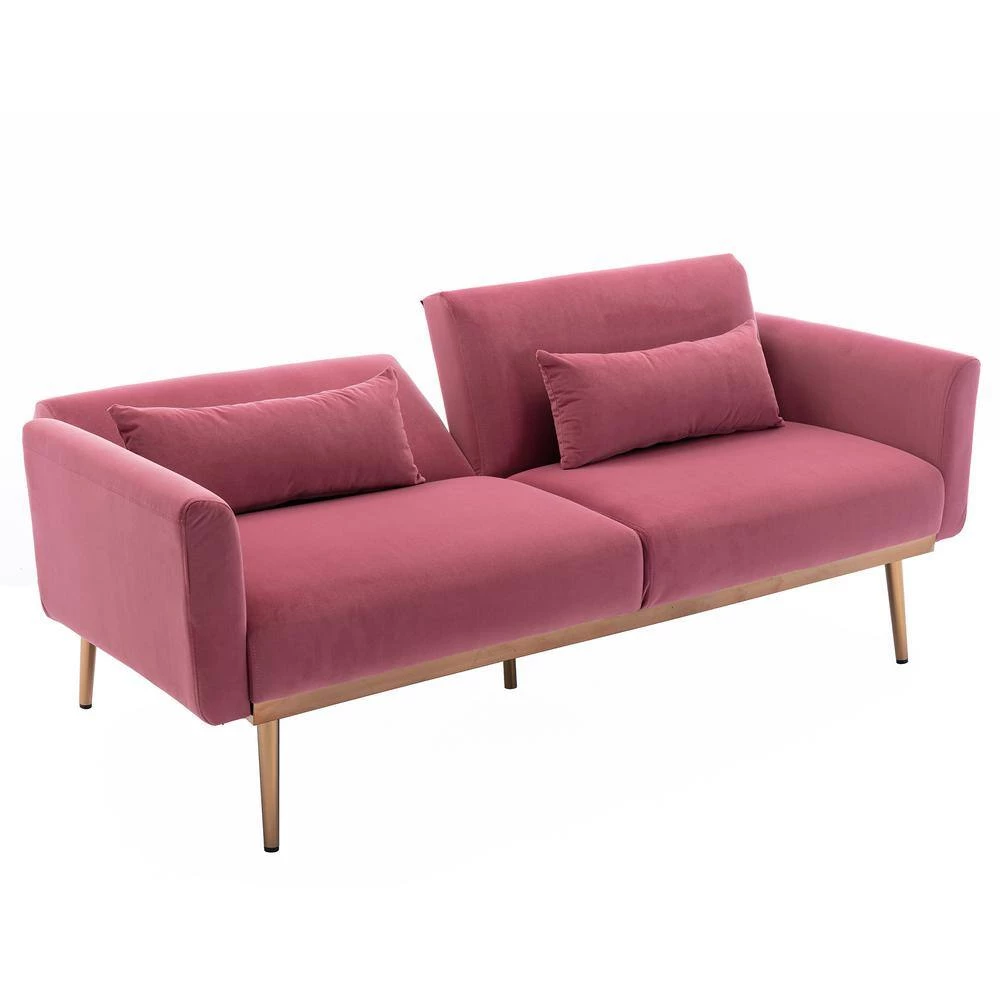 68.5 in. Flared Arm Accent Velvet Straight Sofa Loveseat Sofa with Metal Feet Pink by Siavonce 10 68.5 in. Flared Arm Accent Velvet Straight Sofa Loveseat Sofa with Metal Feet Pink by Siavonce - Image 8