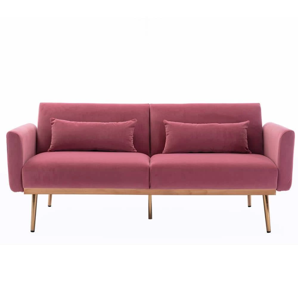 68.5 in. Flared Arm Accent Velvet Straight Sofa Loveseat Sofa with Metal Feet Pink by Siavonce 3 68.5 in. Flared Arm Accent Velvet Straight Sofa Loveseat Sofa with Metal Feet Pink by Siavonce
