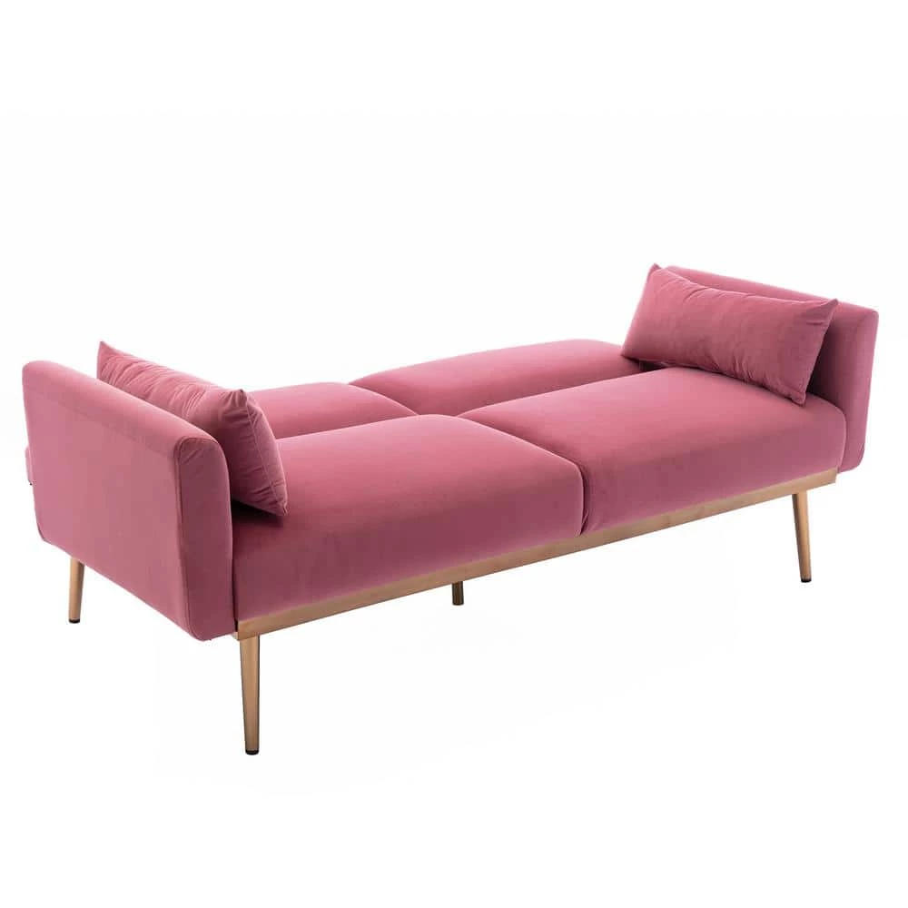 68.5 in. Flared Arm Accent Velvet Straight Sofa Loveseat Sofa with Metal Feet Pink by Siavonce 6 68.5 in. Flared Arm Accent Velvet Straight Sofa Loveseat Sofa with Metal Feet Pink by Siavonce - Image 4