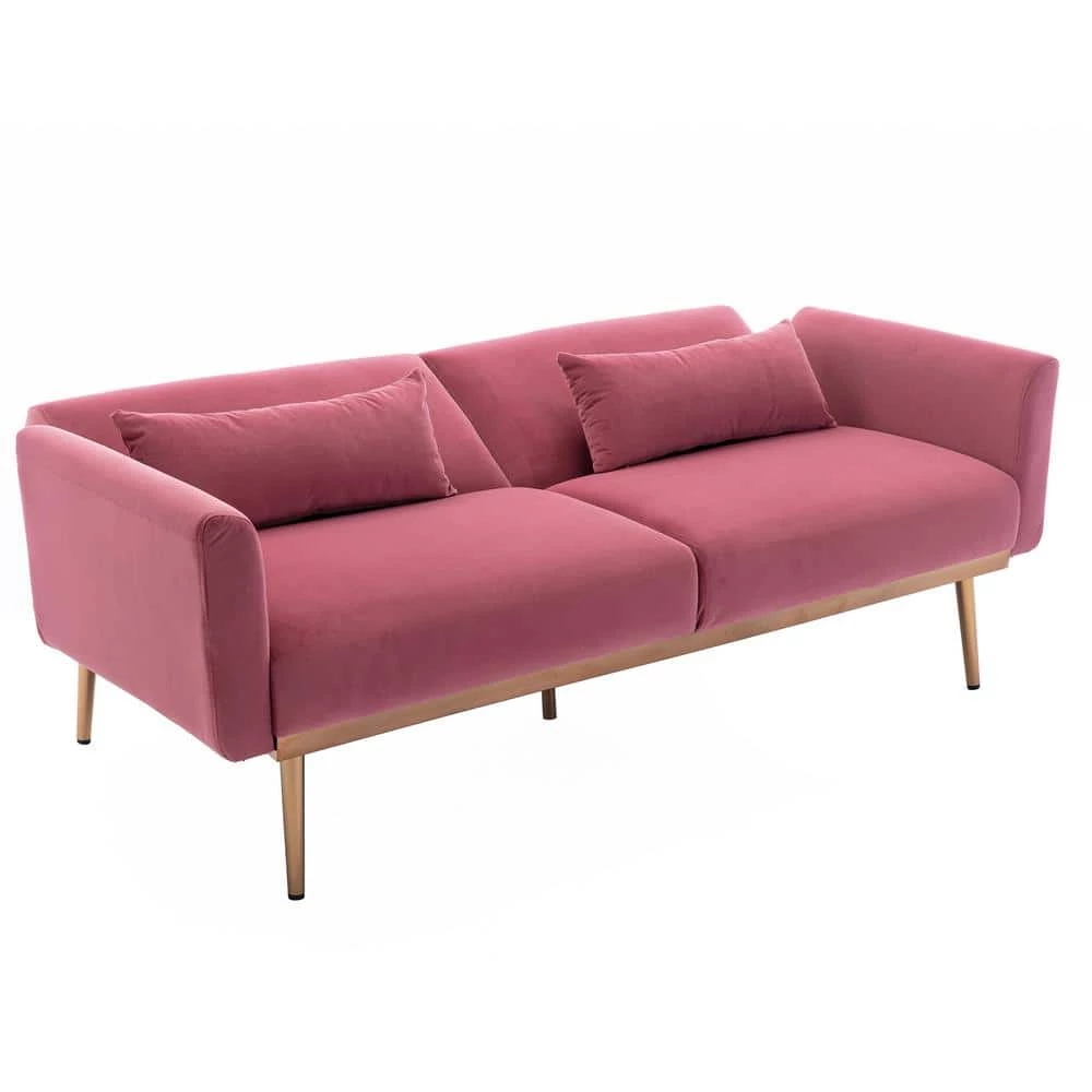 68.5 in. Flared Arm Accent Velvet Straight Sofa Loveseat Sofa with Metal Feet Pink by Siavonce 4 68.5 in. Flared Arm Accent Velvet Straight Sofa Loveseat Sofa with Metal Feet Pink by Siavonce - Image 2