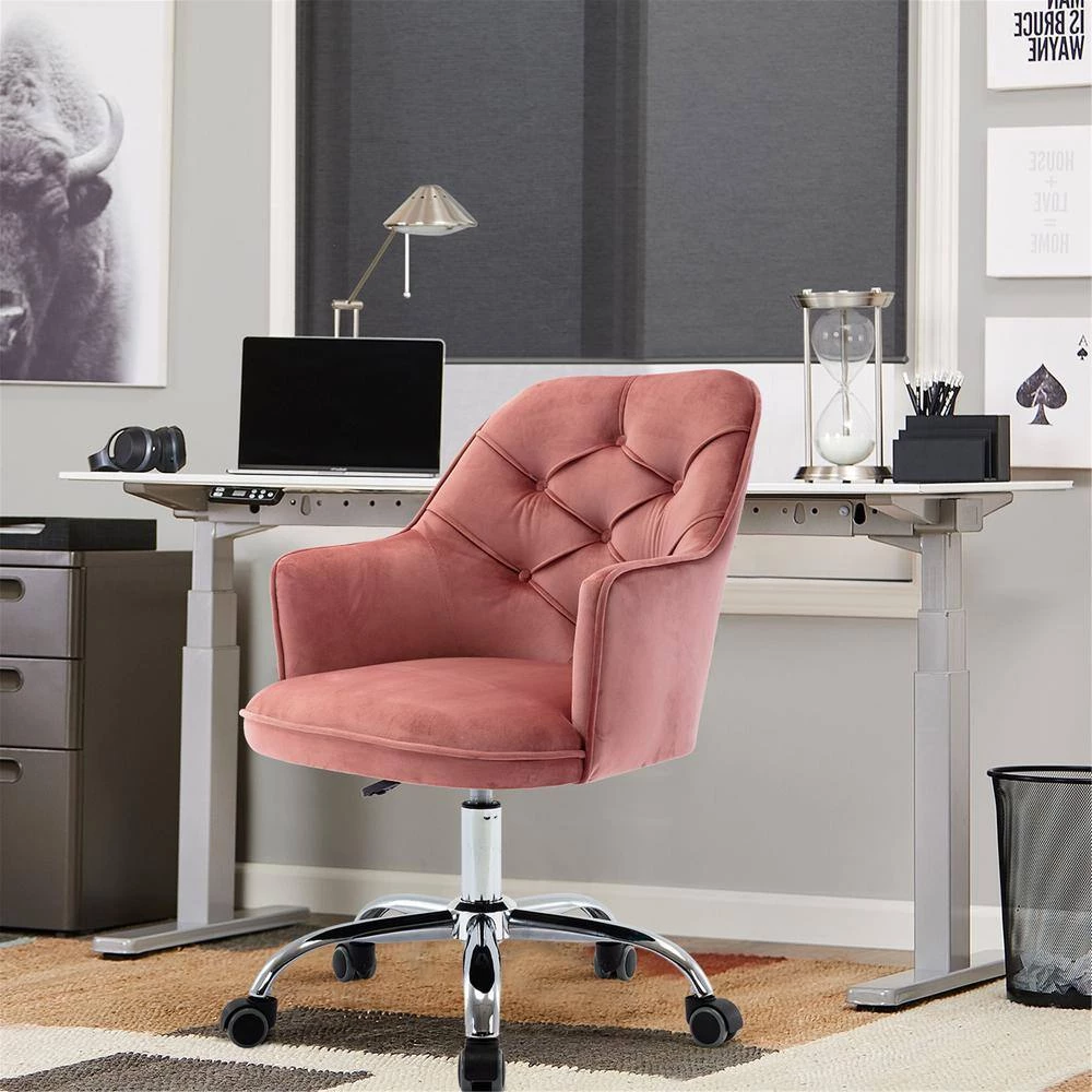 Modern Pink Velvet Swivel Arm Shell Chair Leisure Chair Living Room Office Chair by Siavonce 13 Modern Pink Velvet Swivel Arm Shell Chair Leisure Chair Living Room Office Chair by Siavonce - Image 11