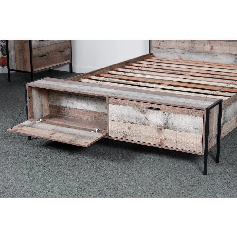 Rustic Collection Brown Reclaimed Barn Wood Laminate Queen Platform Bed with Bookcase Head and Storage Foot Board by OS Home and Office Furniture 7 Rustic Collection Brown Reclaimed Barn Wood Laminate Queen Platform Bed with Bookcase Head and Storage Foot Board by OS Home and Office Furniture - Image 5