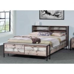 Rustic Collection Brown Reclaimed Barn Wood Laminate Queen Platform Bed with Bookcase Head and Storage Foot Board by OS Home and Office Furniture