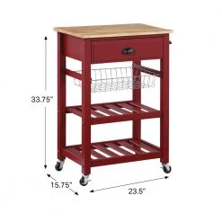 Farmhouse Red Painted Kitchen Cart with Drawer and Wood Top by OS Home and Office Furniture -OS Home Sales Shop red os home and office furniture bar carts hmpnw 9 4f 1000