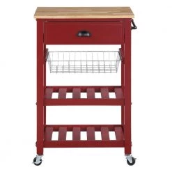 Farmhouse Red Painted Kitchen Cart with Drawer and Wood Top by OS Home and Office Furniture -OS Home Sales Shop red os home and office furniture bar carts hmpnw 9 77 1000