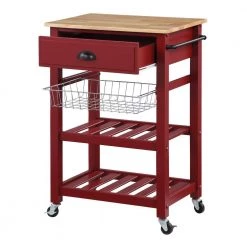 Farmhouse Red Painted Kitchen Cart with Drawer and Wood Top by OS Home and Office Furniture -OS Home Sales Shop red os home and office furniture bar carts hmpnw 9 fa 1000