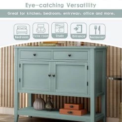 39 in. Retro Green Modern Rectangle Console Table Sofa Table for Living Room with 2 Drawers and 1 Shelf by Siavonce -OS Home Sales Shop retro green siavonce console tables u y wf212327aam 1f 1000