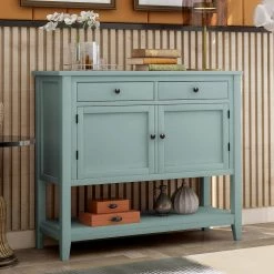 39 in. Retro Green Modern Rectangle Console Table Sofa Table for Living Room with 2 Drawers and 1 Shelf by Siavonce -OS Home Sales Shop retro green siavonce console tables u y wf212327aam 31 1000