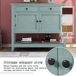 39 in. Retro Green Modern Rectangle Console Table Sofa Table for Living Room with 2 Drawers and 1 Shelf by Siavonce -OS Home Sales Shop retro green siavonce console tables u y wf212327aam fa 1000